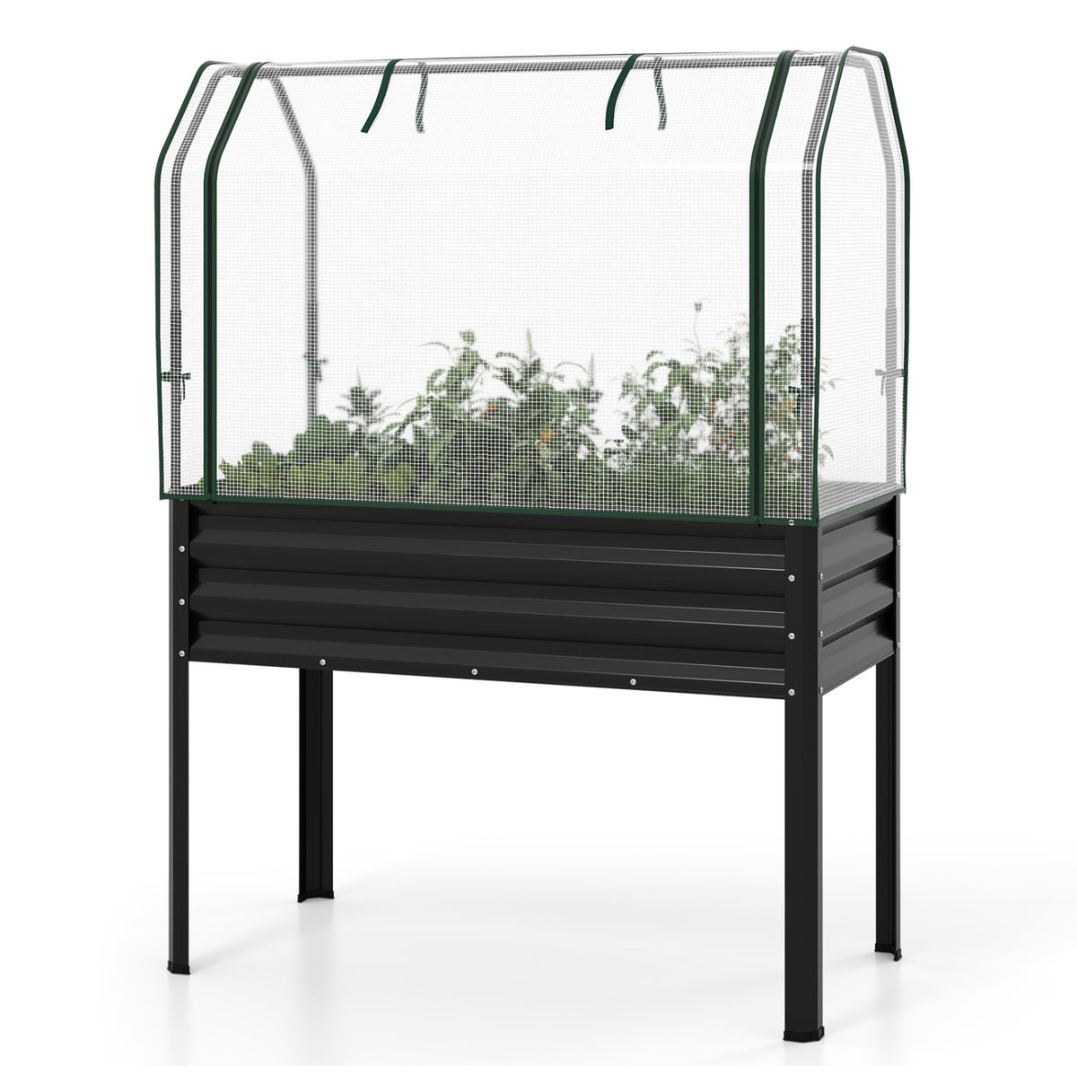 Galvanized Raised Garden Bed with Greenhouse Cover - Black