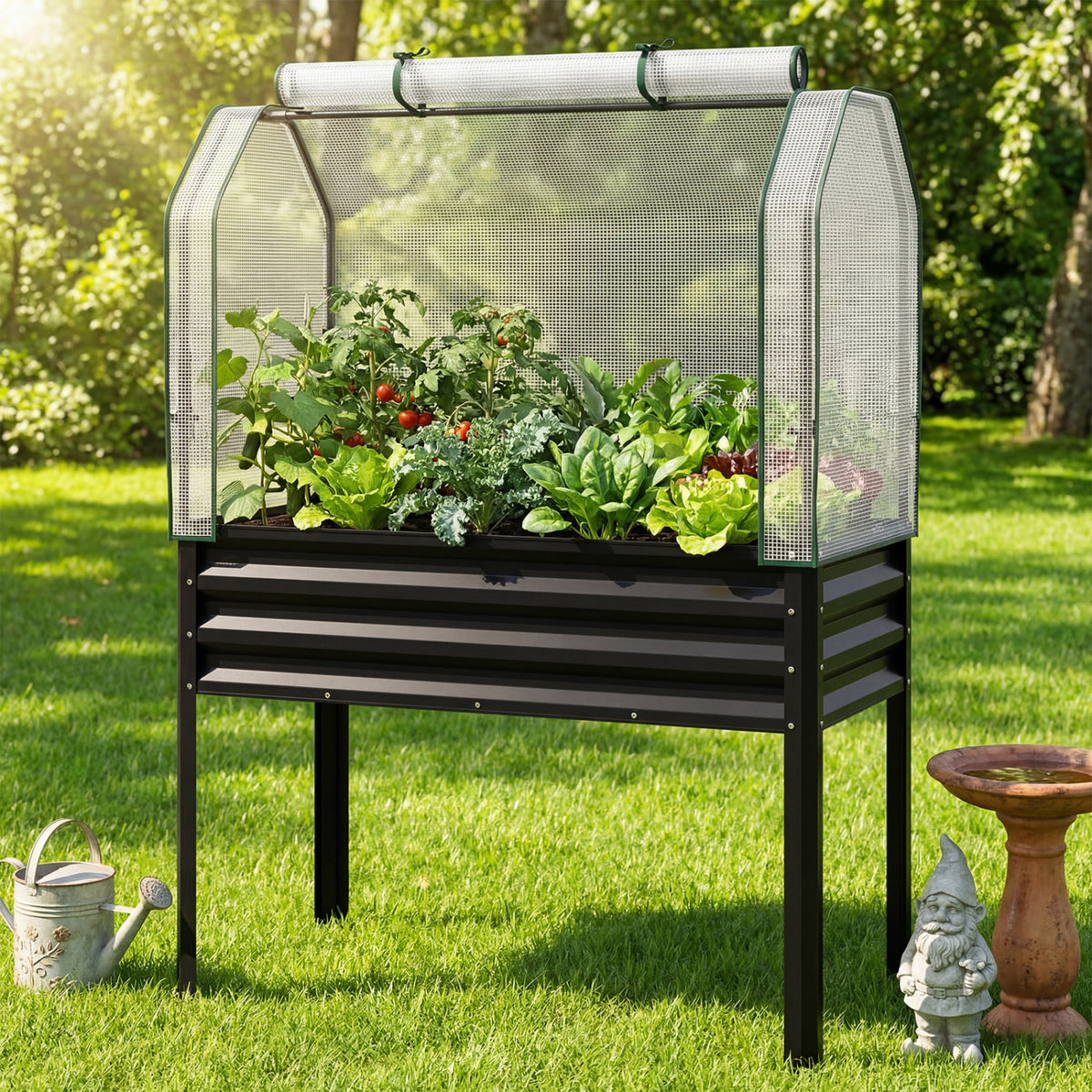 Galvanized Raised Garden Bed with Legs and Greenhouse Cover for
