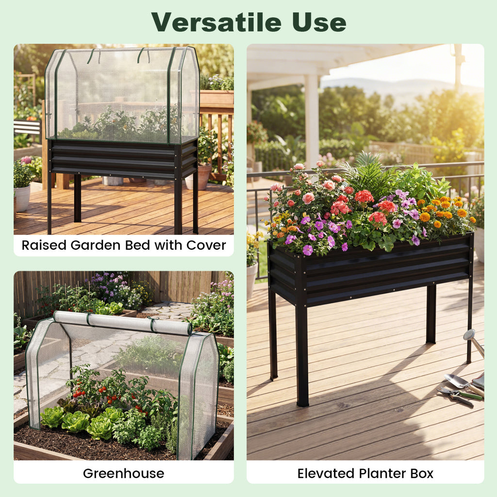 Galvanized Raised Garden Bed with Greenhouse Cover - Black