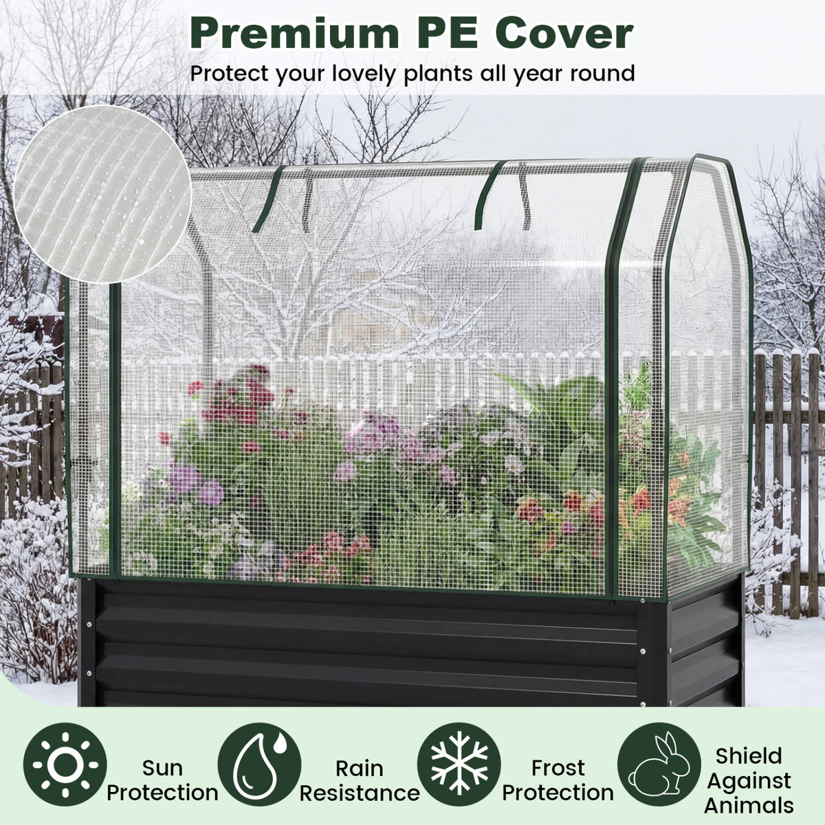 Galvanized Raised Garden Bed with Greenhouse Cover - Black