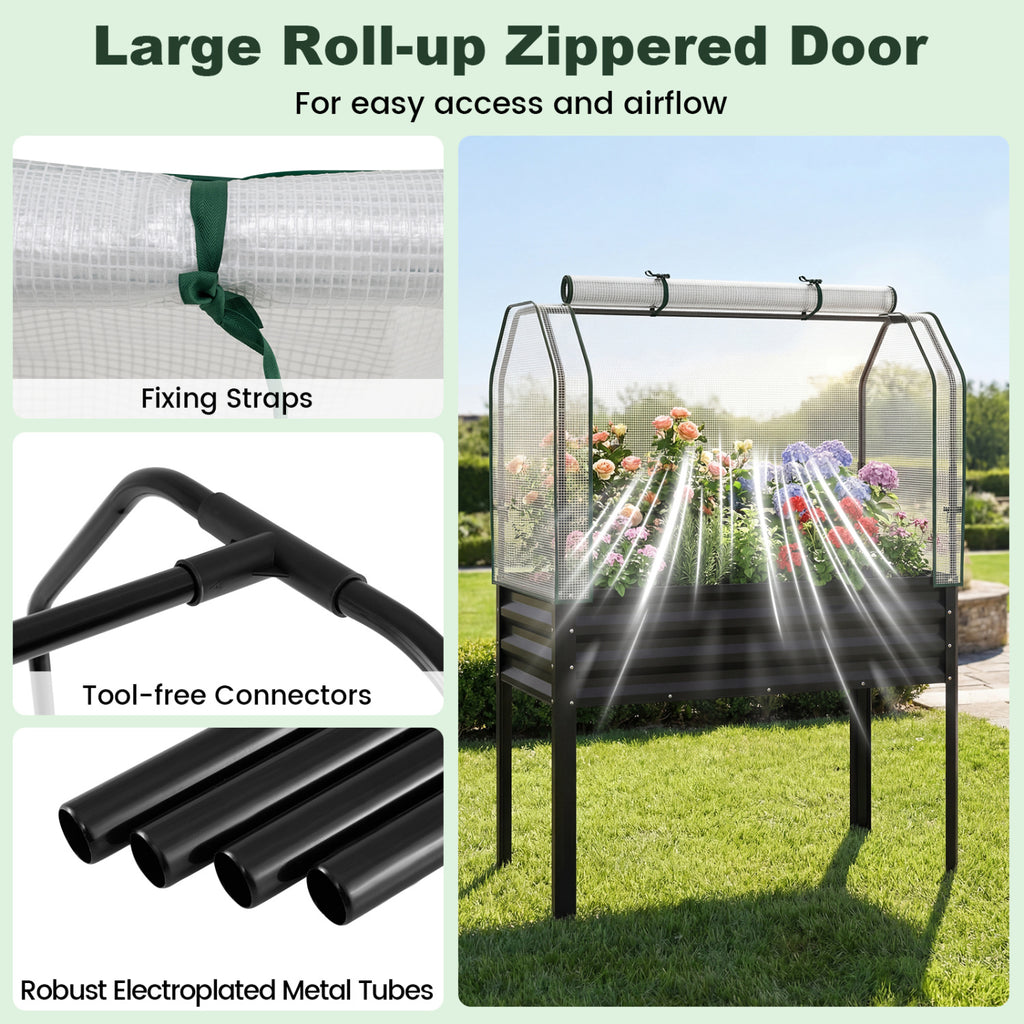 Galvanized Raised Garden Bed with Greenhouse Cover - Black