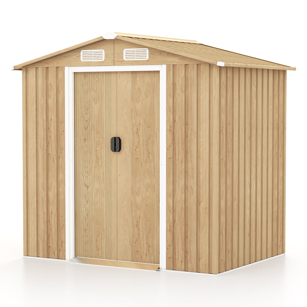 6 x 4 Feet Galvanized Steel Storage Shed with Lockable Sliding Doors - Natural
