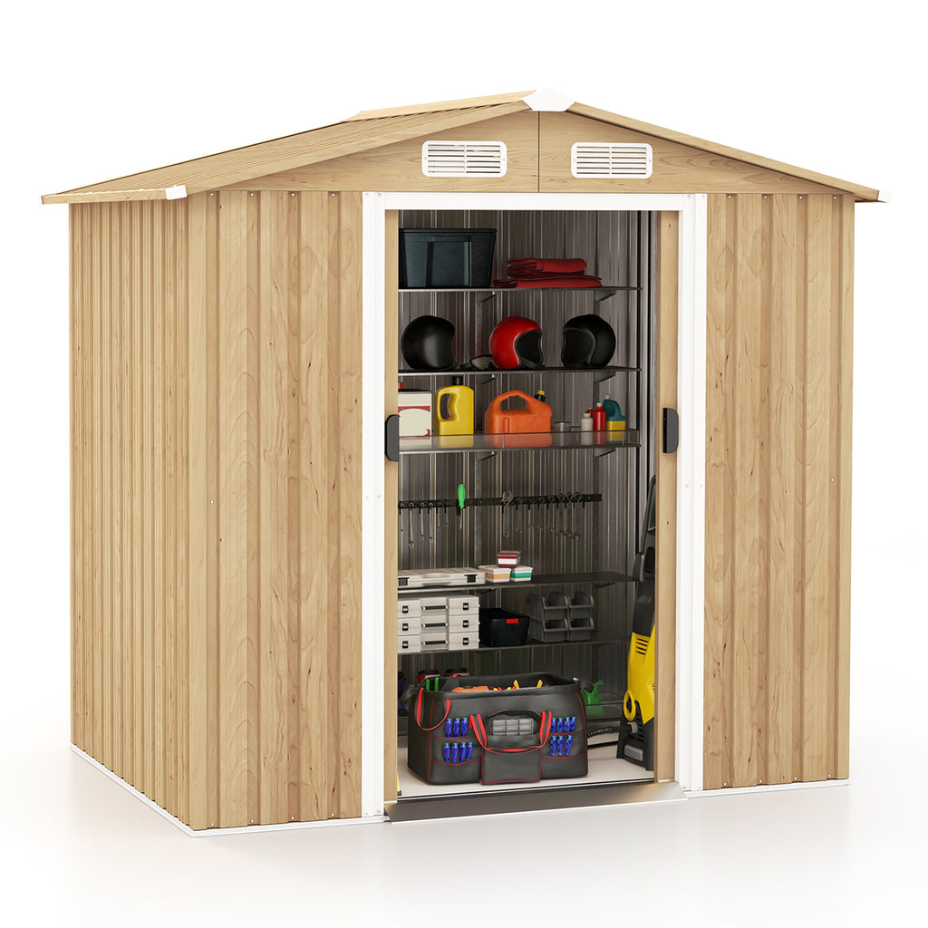 6 x 4 Feet Galvanized Steel Storage Shed with Lockable Sliding Doors - Natural