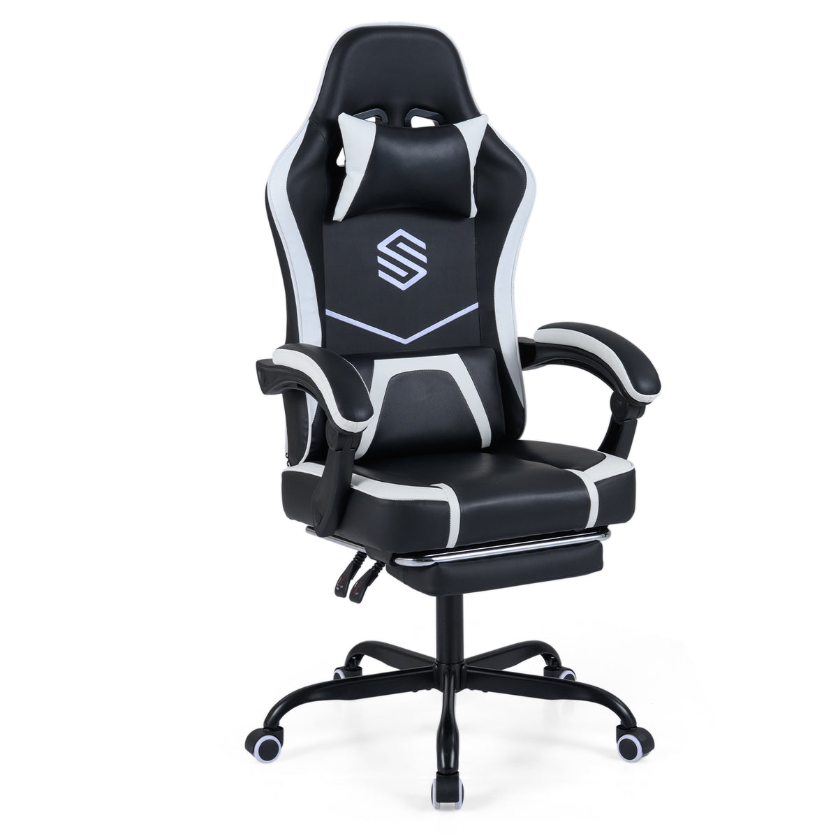 Ergonomic Gaming Chair with Headrest & Lumbar Support - Style E, Black
