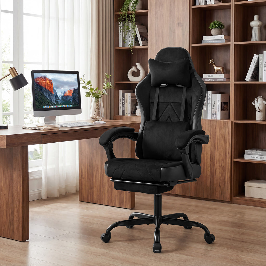 Gaming Chair with Headrest Lumbar Support - Style C, Black