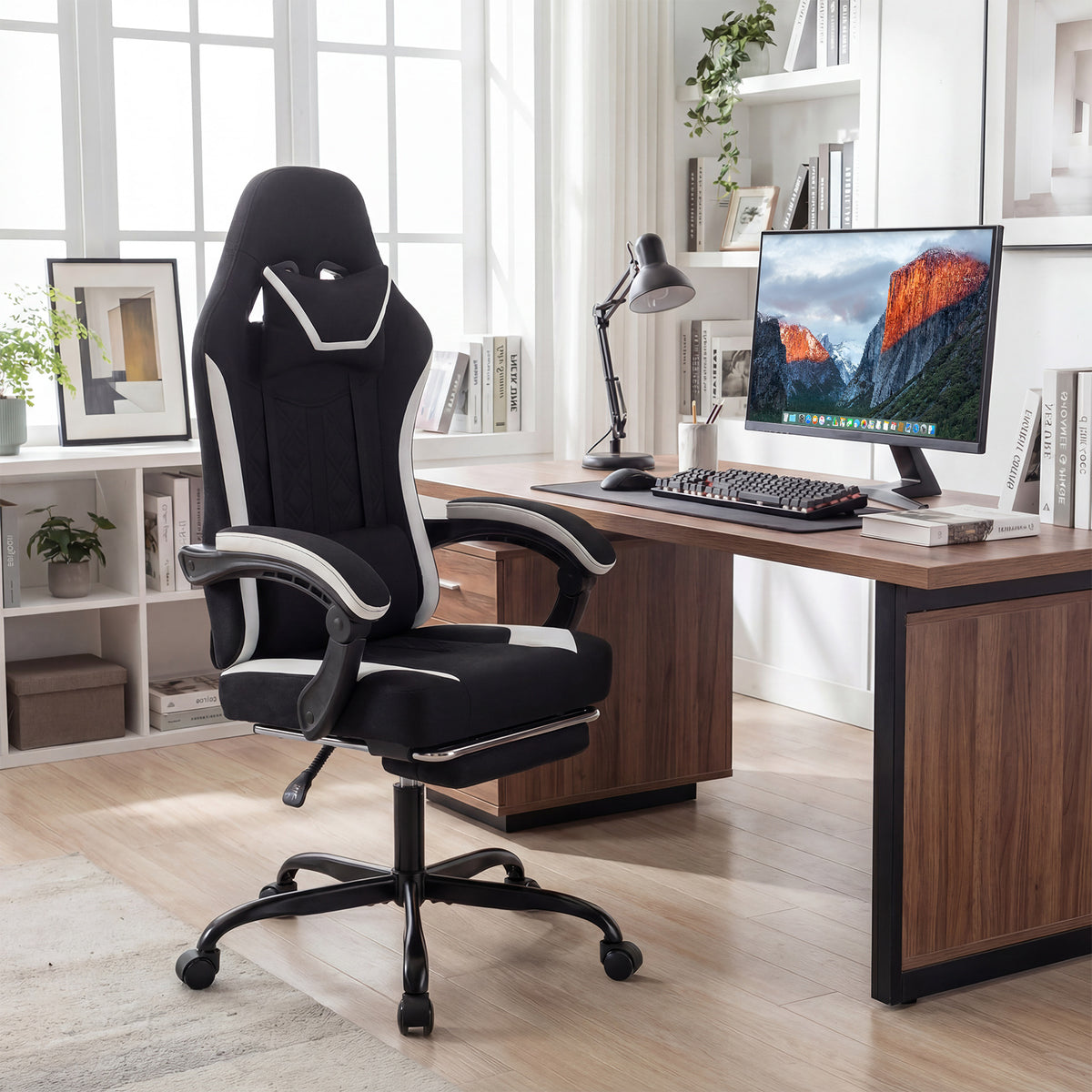 Gaming Chair Height Adjustable Computer with Headrest Footrest & 360°