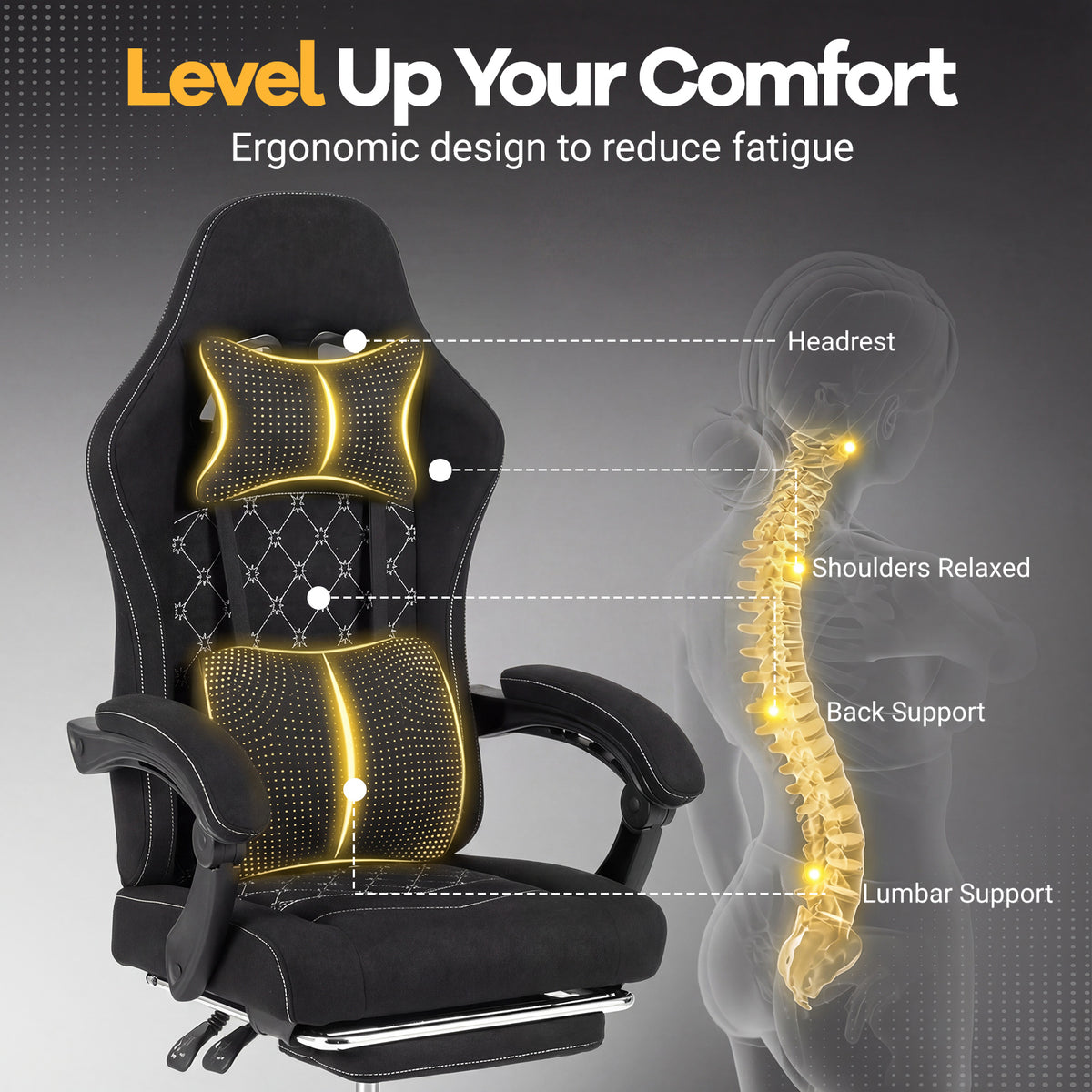 Gaming Chair Height Adjustable Computer with Headrest Video Game