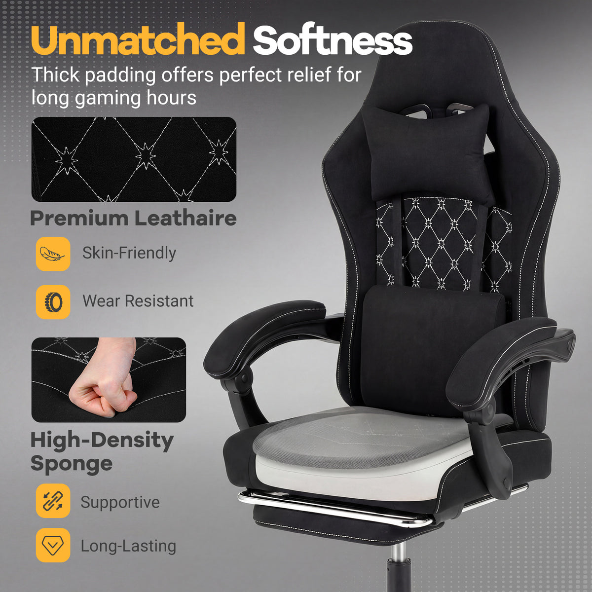 Gaming Chair Height Adjustable Computer with Headrest Video Game