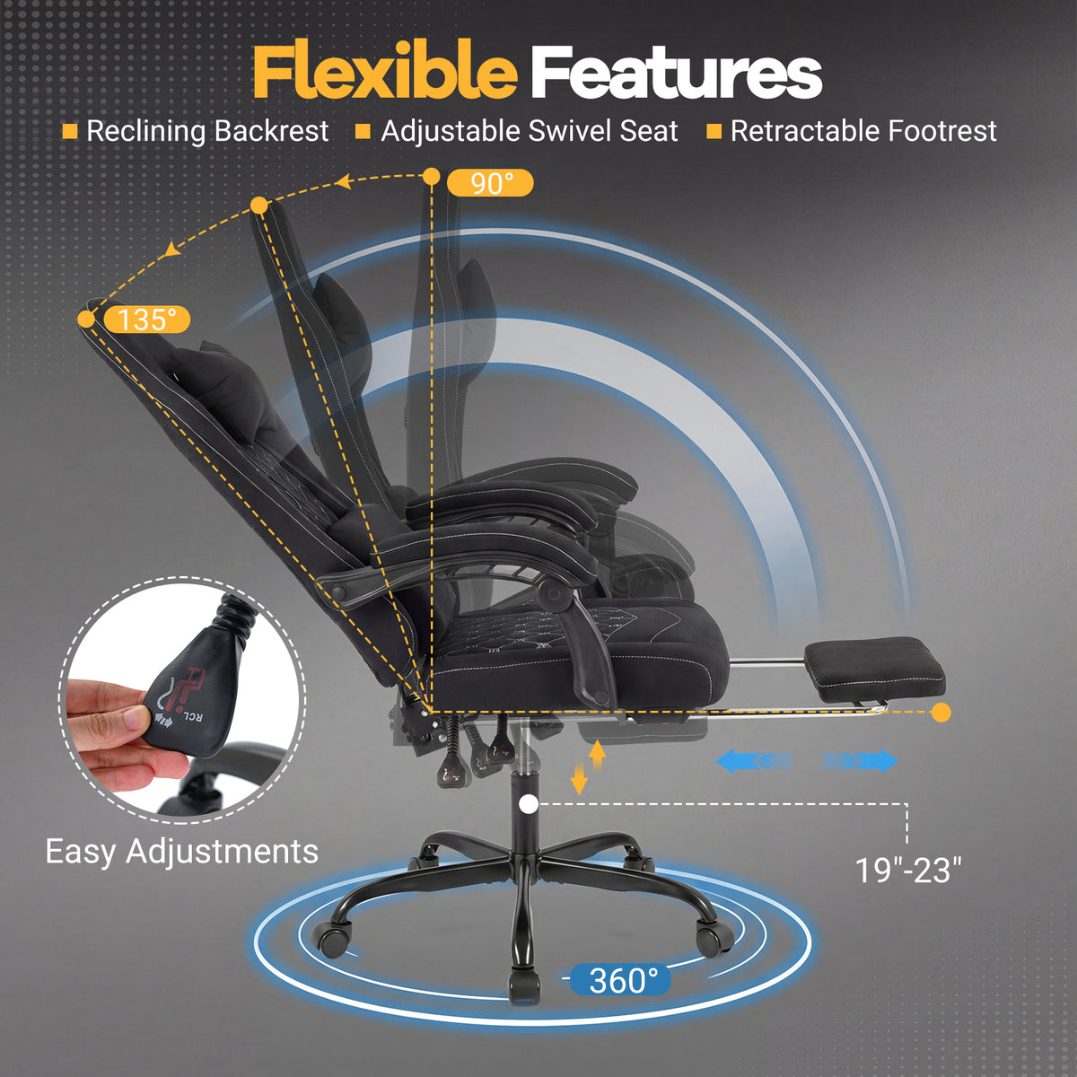 Gaming Chair Height Adjustable Computer with Headrest Video Game
