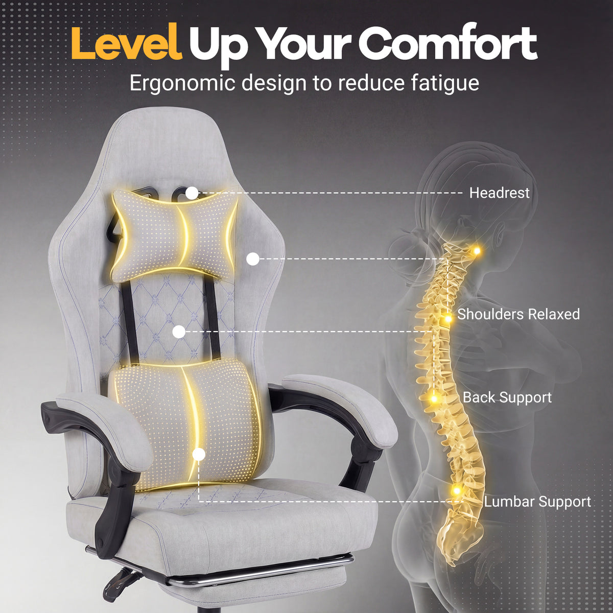Gaming Chair Height Adjustable Computer Chair - Gray