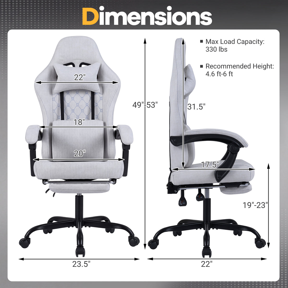Gaming Chair Height Adjustable Computer Chair - Gray