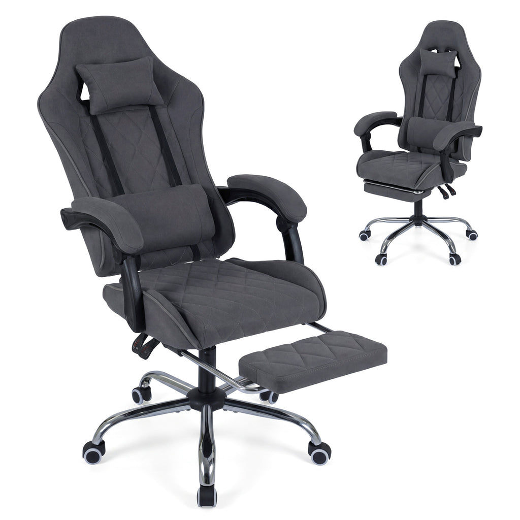Gaming Chair Height Adjustable with Headrest & Lumbar Support - Gray