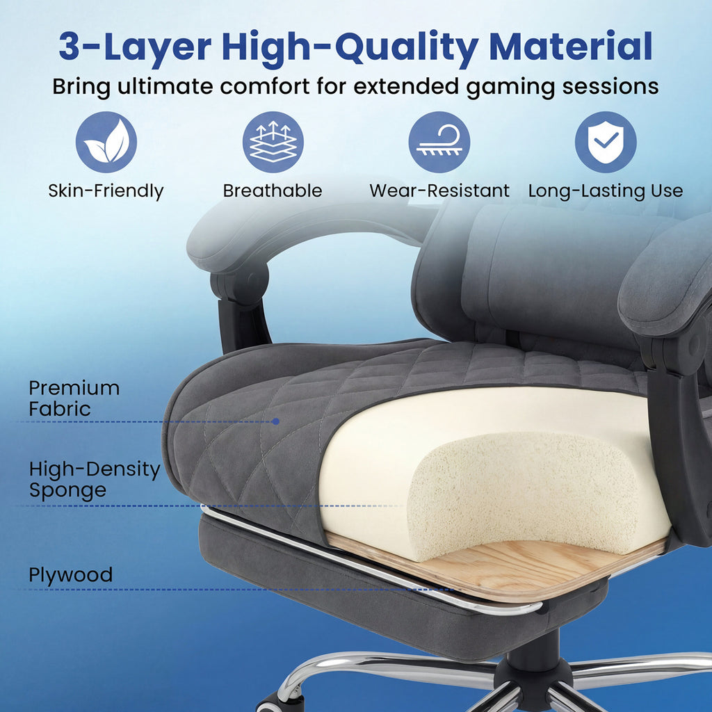 Gaming Chair Height Adjustable with Headrest & Lumbar Support - Gray