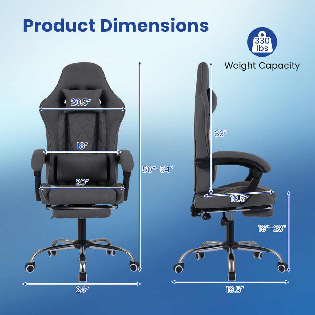 Gaming Chair Height Adjustable with Headrest & Lumbar Support - Gray