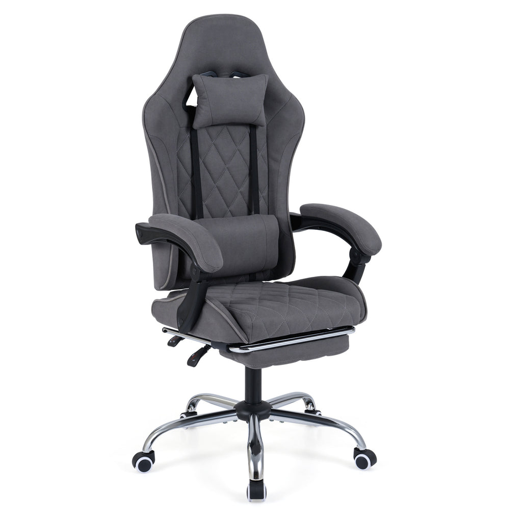 Gaming Chair Height Adjustable with Headrest & Lumbar Support - Gray