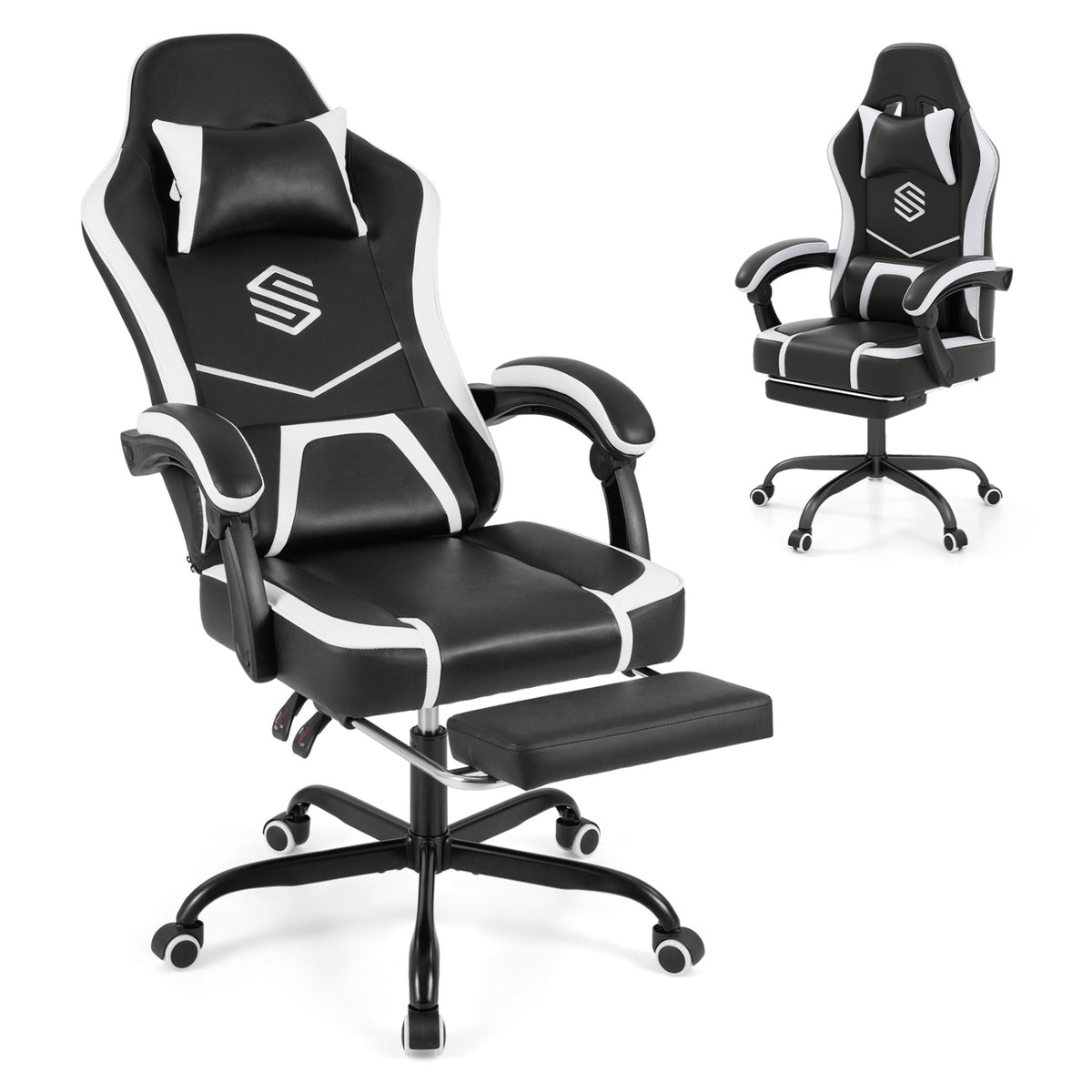 Ergonomic Gaming Chair with Headrest & Lumbar Support - Style E, Black