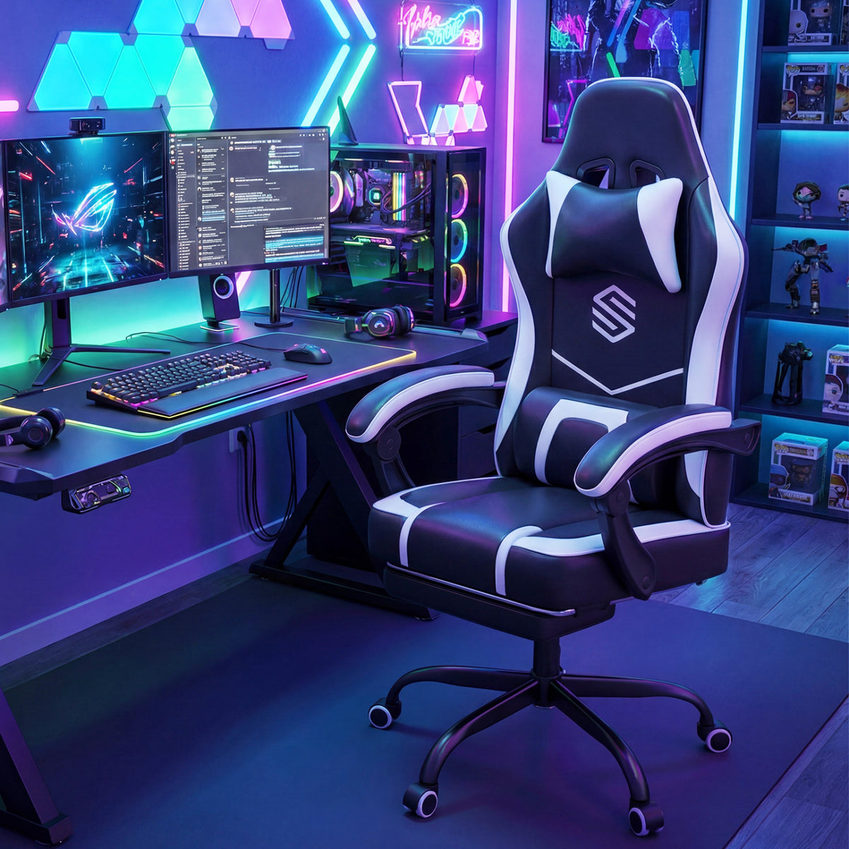 Ergonomic Gaming Chair with Headrest & Lumbar Support - Style E, Black