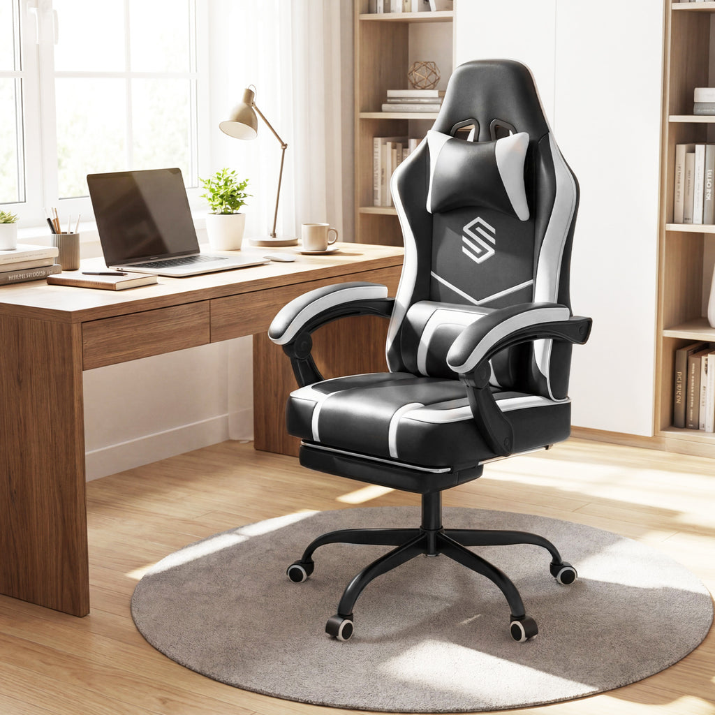 Ergonomic Gaming Chair with Headrest & Lumbar Support - Style E, Black