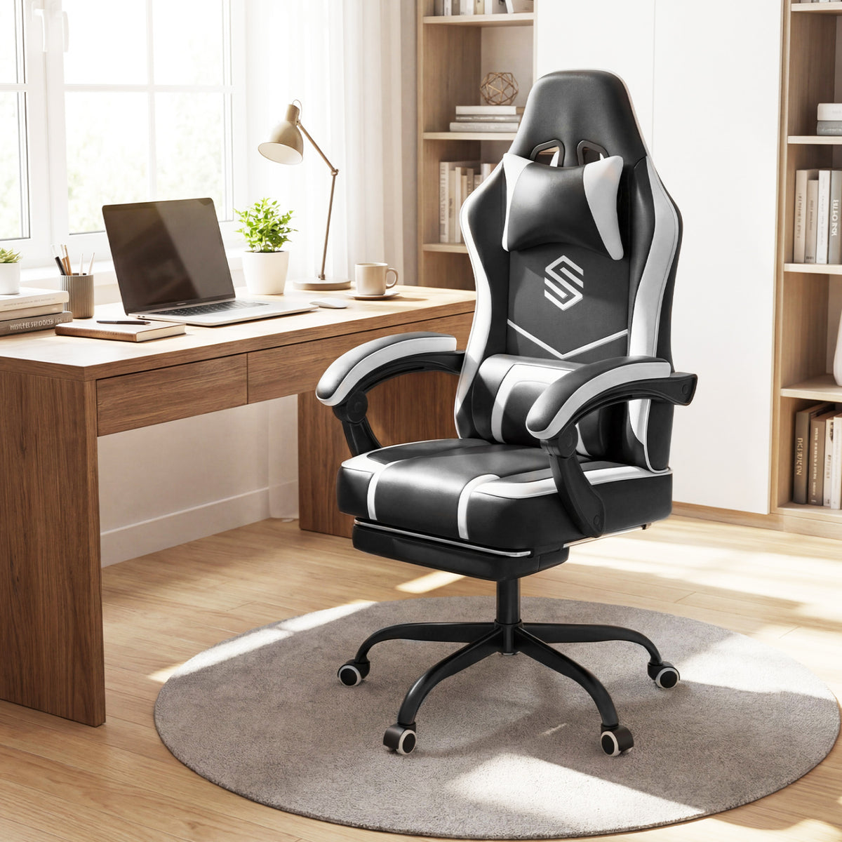 Ergonomic Gaming Chair with Headrest & Lumbar Support - Style E, Black
