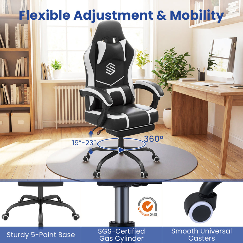 Ergonomic Gaming Chair with Headrest & Lumbar Support - Style E, Black