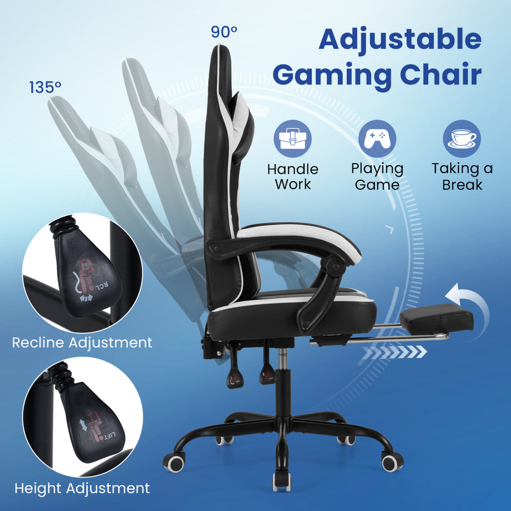 Ergonomic Gaming Chair with Headrest & Lumbar Support - Style E, Black