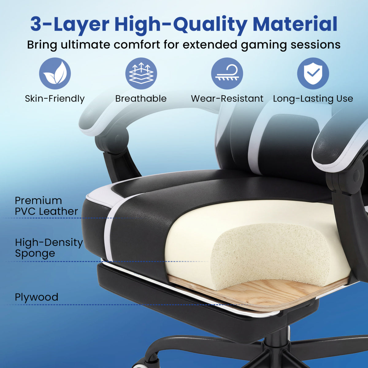 Ergonomic Gaming Chair with Headrest & Lumbar Support - Style E, Black