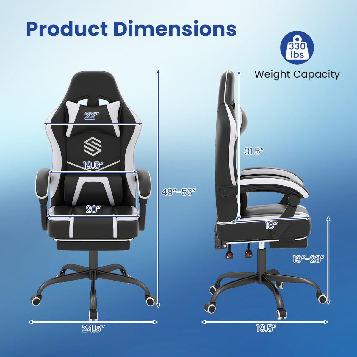 Ergonomic Gaming Chair with Headrest & Lumbar Support - Style E, Black