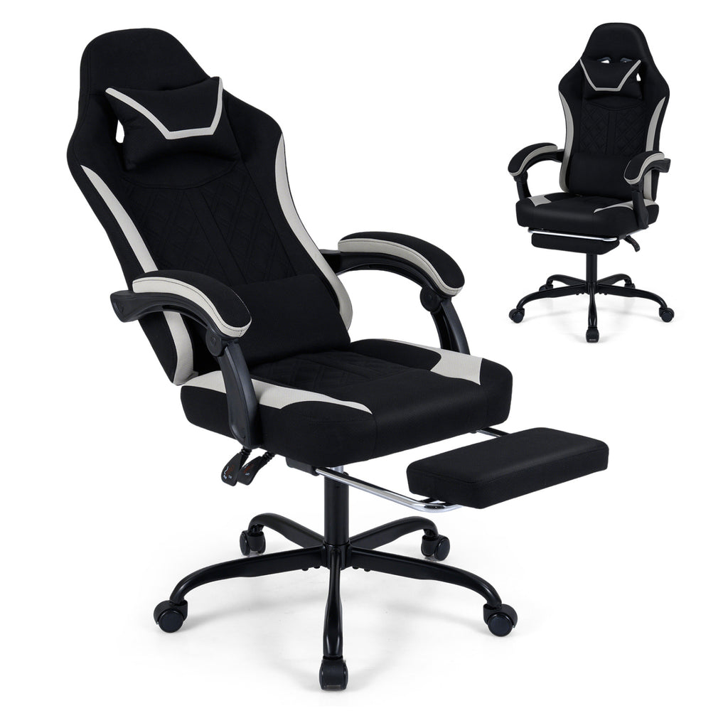 Gaming Chair Height Adjustable with Headrest Footrest - Style D, Black