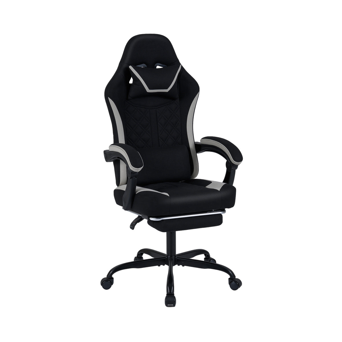 Gaming Chair Height Adjustable with Headrest Footrest - Style D, Black