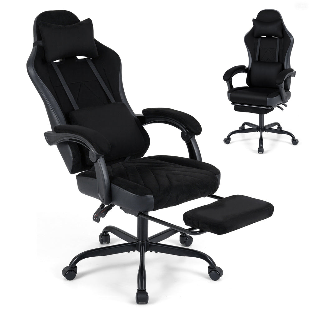 Gaming Chair with Headrest Lumbar Support - Style C, Black