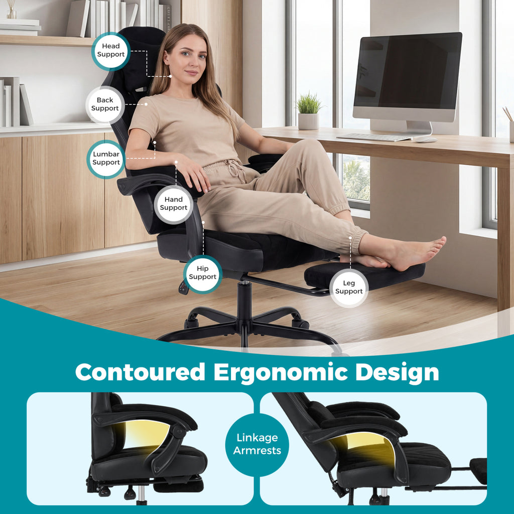 Gaming Chair with Headrest Lumbar Support - Style C, Black