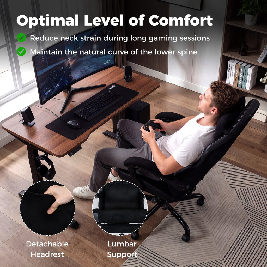 Gaming Chair with Headrest Lumbar Support - Style C, Black