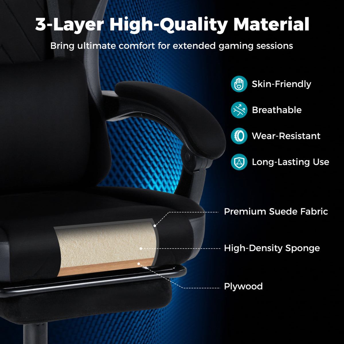 Gaming Chair Height Adjustable Computer with Headrest Lumbar Support