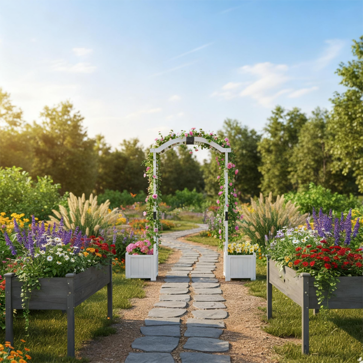 3 Pieces Garden Arbor and Raised Bed Combo Set-Create Your Dream Space