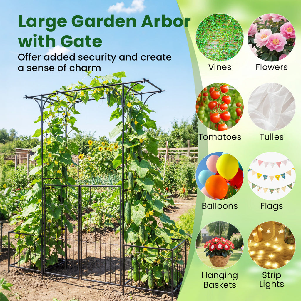 Garden Arbor with Gate and Planter Boxes Heavy Duty Metal Arch Side