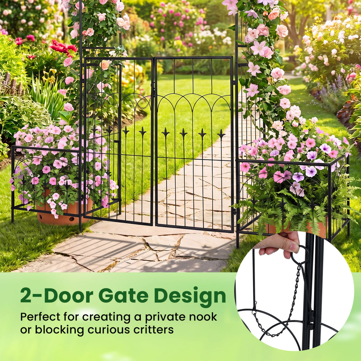 Garden Arbor with Gate and Planter Boxes Heavy Duty Metal Arch Side