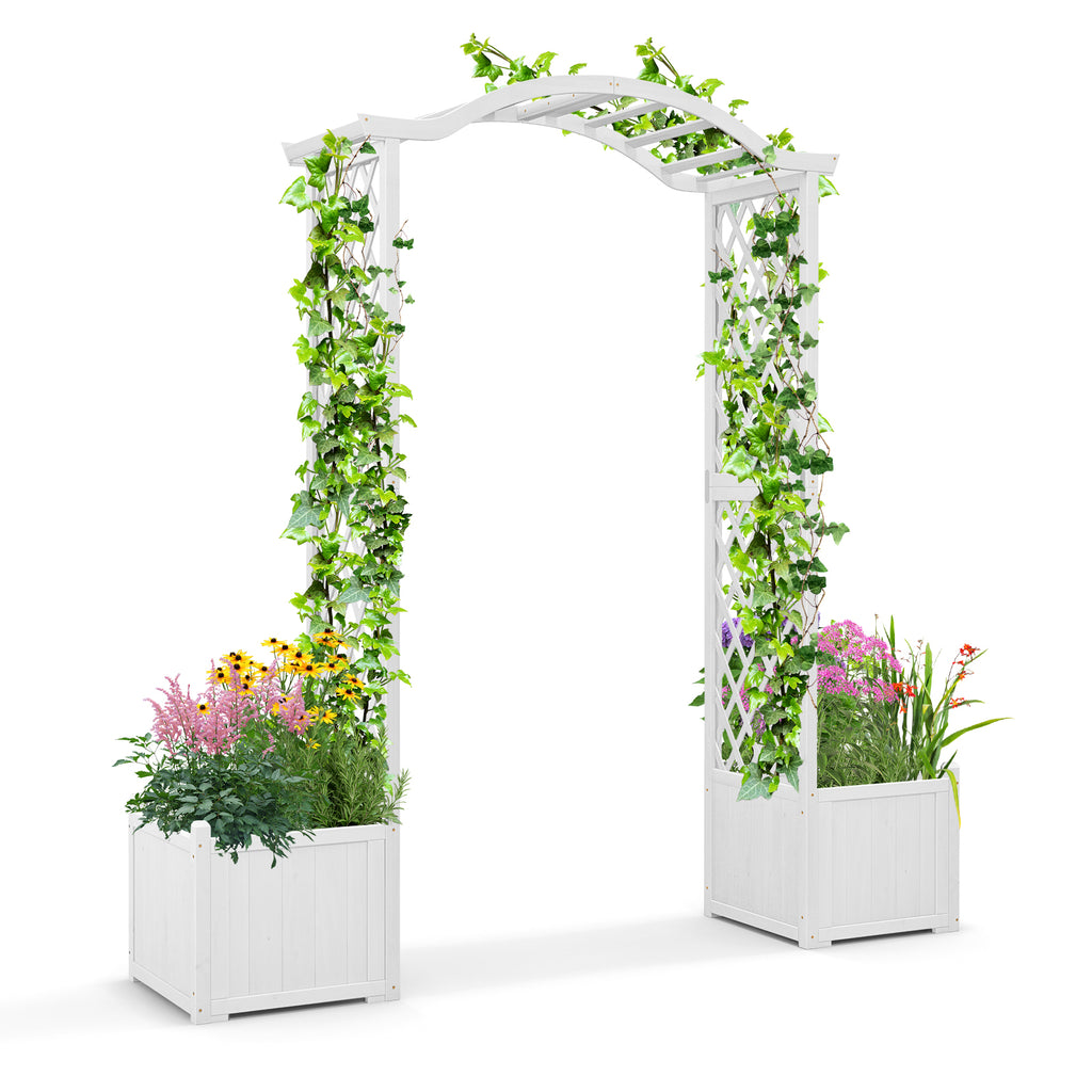 Wooden Garden Arbor with Planter Boxes & Trellis - Orange
