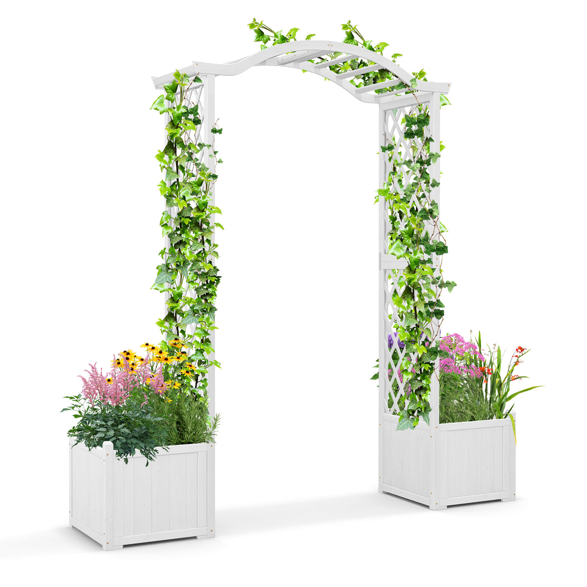 Wooden Garden Arbor with Planter Boxes & Trellis - Orange
