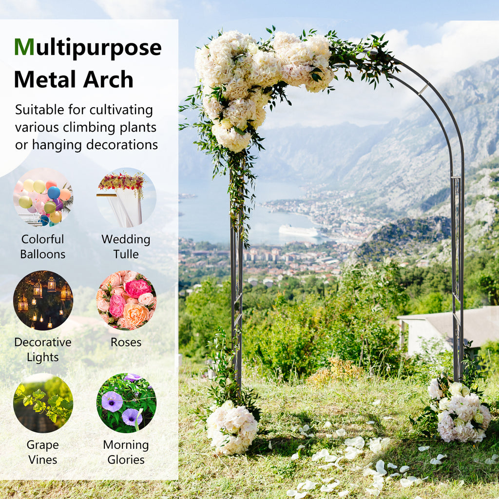 7.2 Ft Black Garden Arch Arbor Trellis with Ground Stakes