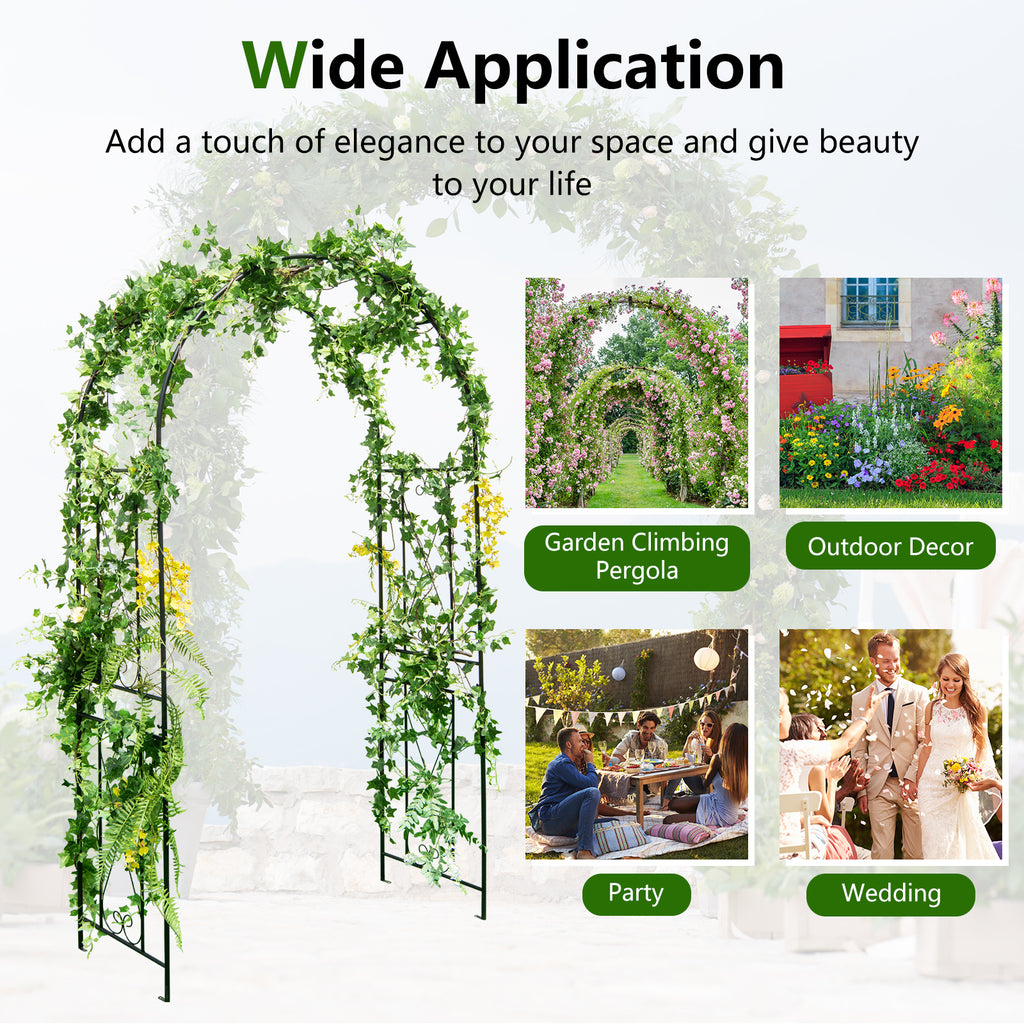 7.2 Ft Black Garden Arch Arbor Trellis with Ground Stakes