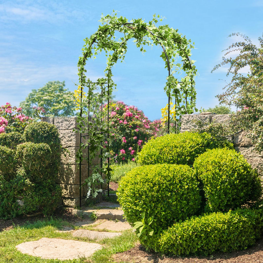 7.2 Ft Black Garden Arch Arbor Trellis with Ground Stakes
