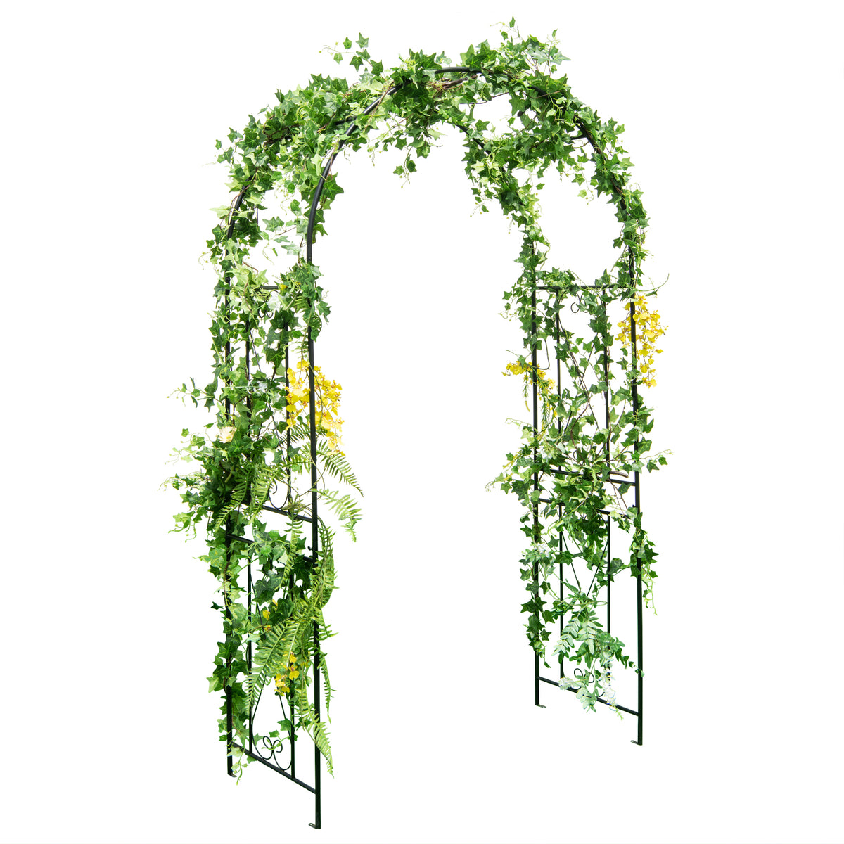 7.2 Ft Black Garden Arch Arbor Trellis with Ground Stakes