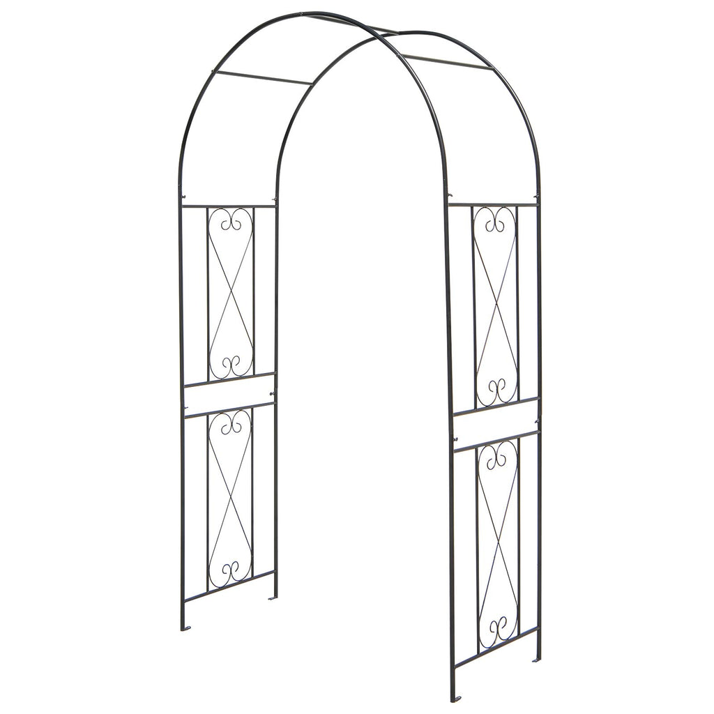 7.2 Ft Black Garden Arch Arbor Trellis with Ground Stakes