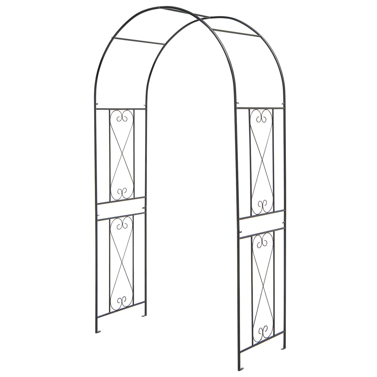 7.2 Ft Black Garden Arch Arbor Trellis with Ground Stakes