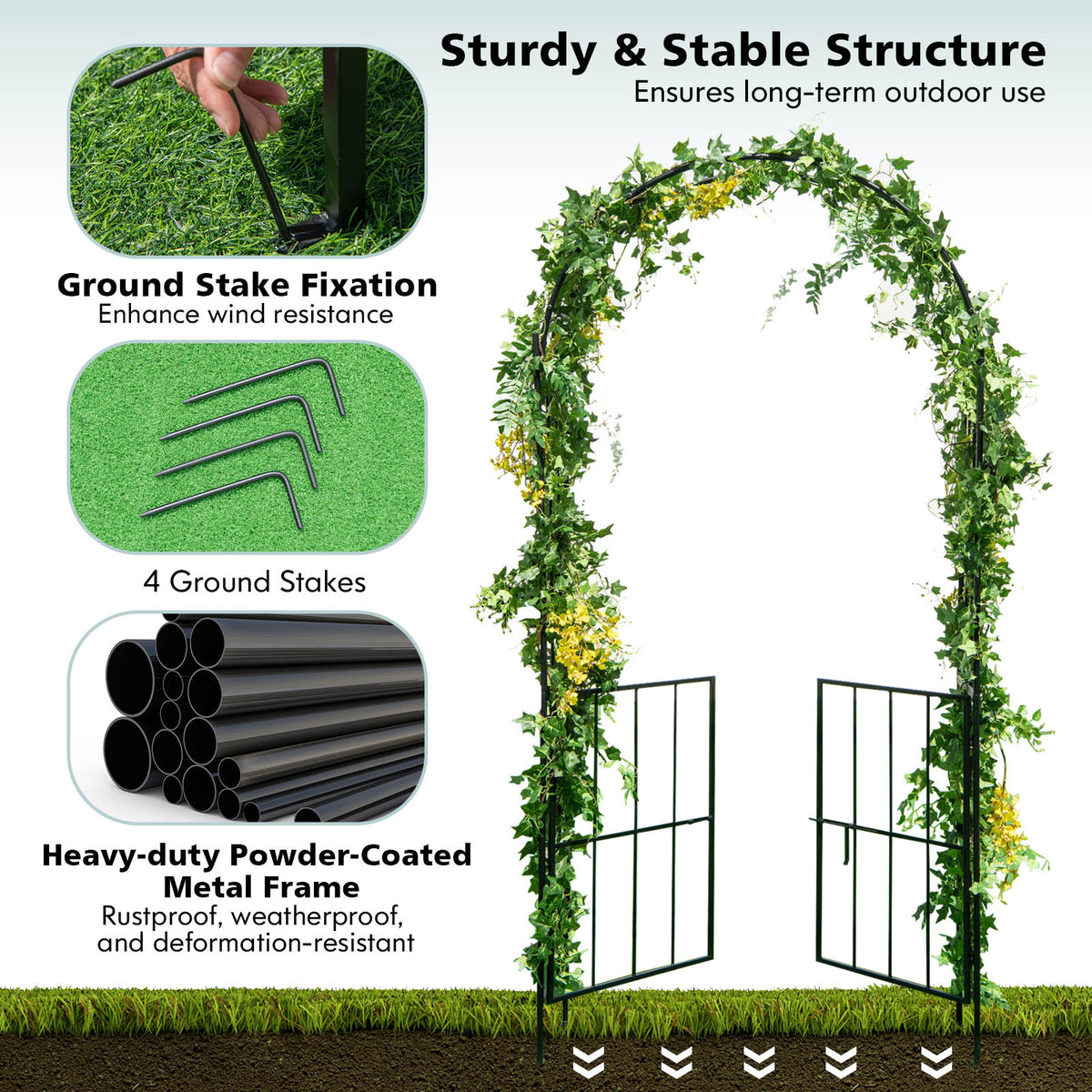 Garden Arch Arbor Trellis with Gate Plant Stand Archway