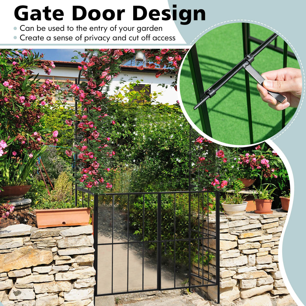 Garden Arch Arbor Trellis with Gate Plant Stand Archway