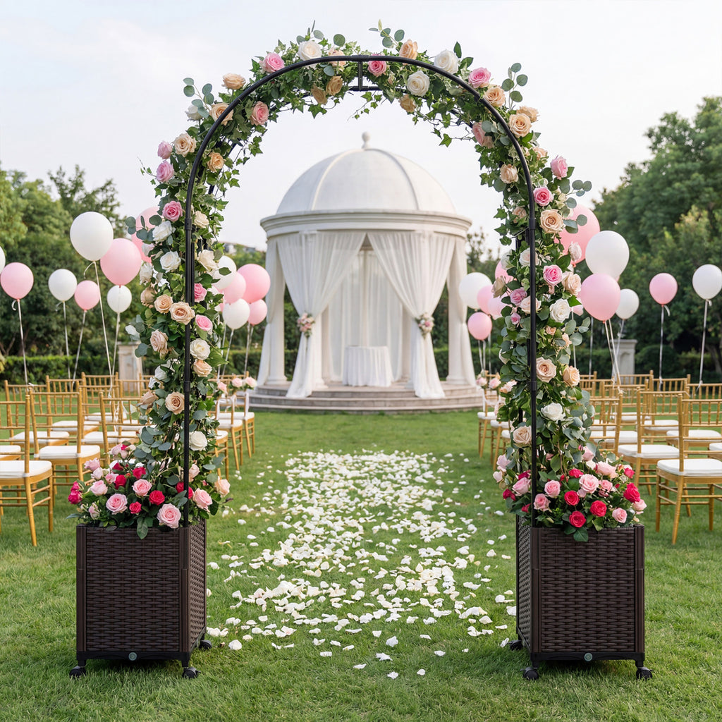 Garden Arch Trellis with 2 Self-watering Planter Boxes for Party Yard