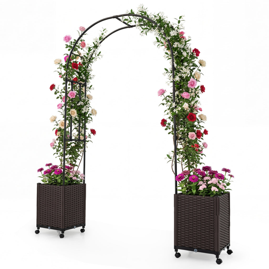 Garden Arch Trellis with 2 Self-watering Planter Boxes for Party Yard