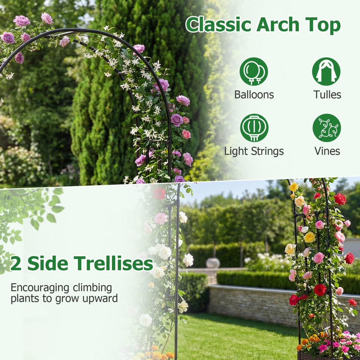 Garden Arch Trellis with 2 Self-watering Planter Boxes for Party Yard