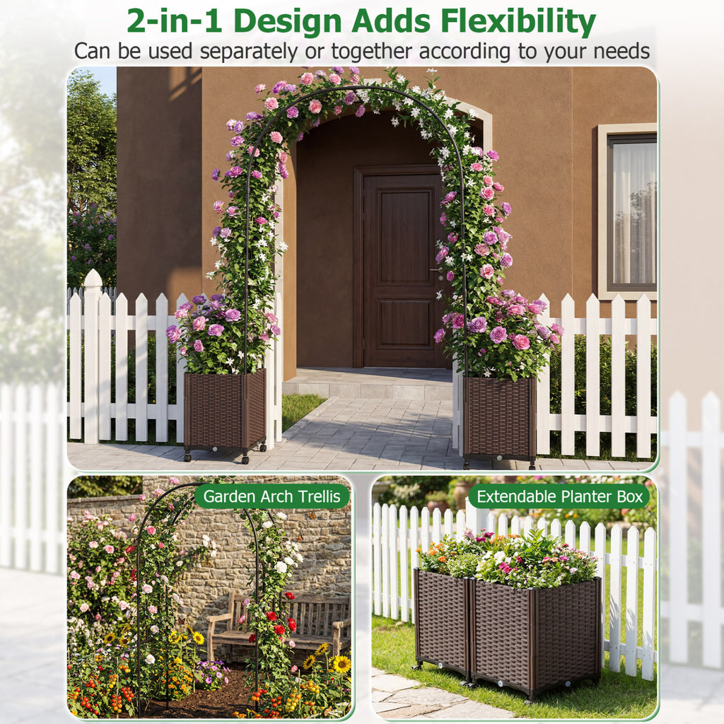 Garden Arch Trellis with 2 Self-watering Planter Boxes for Party Yard